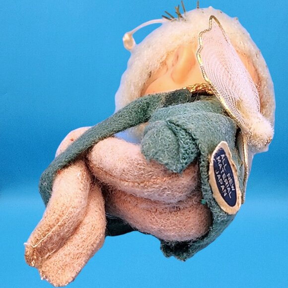 Vintage 1950s Napco Pixie Angel Knee Hugger Ornament Japan Green Felt Gold Halo - Picture 9 of 10